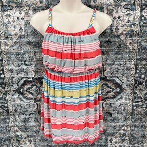 MNG by Mango Stripe Mini Sun Dress Size L Elastic Waist Lined